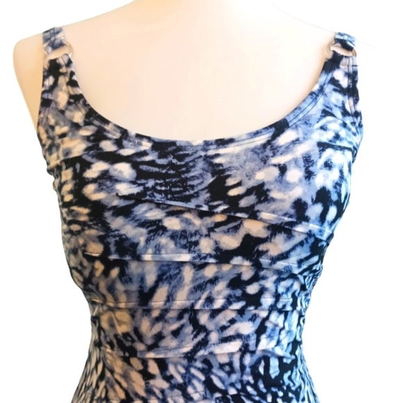 Calvin Klein Blue/White Lynx One-Piece Swimsuit and Blue Cover-Up - Picture 3 of 15